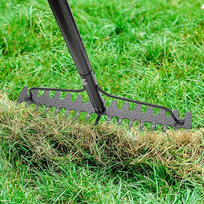 Garden Rake, 17" Extra Wide Double-Sided Head, 63" Heavy Duty Lightweight Stainless Steel Leaf Rake