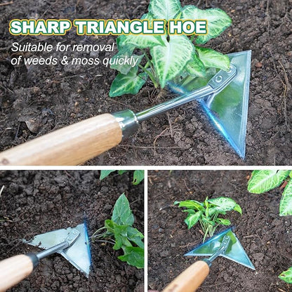 Berry&Bird Triangle Hand Hoe, 15.2'' Winged Weeder Garden Hoes with Short Wood Handle, Gardener
