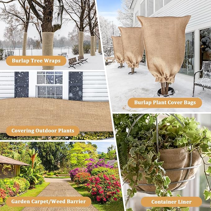Riare 15 Feet x 40 Inch Natural Burlap Plant Covers Freeze Protection- High Density Jute Burlap
