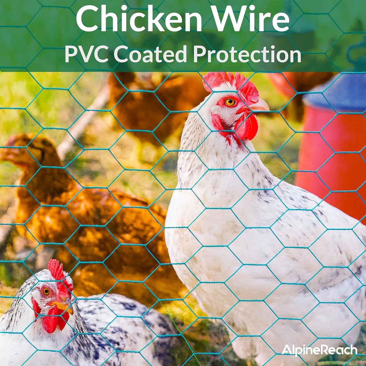 AlpineReach Chicken Wire 1.3ft x 27ft (15.6" x 324") for Floral Arrangements, Zip Ties - Green Mesh