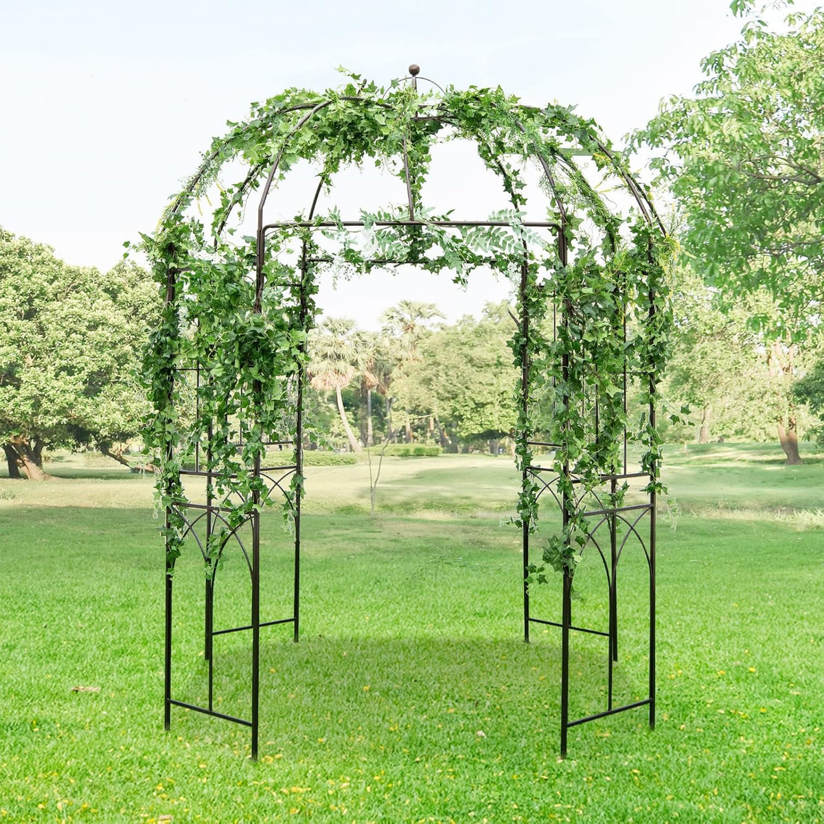 LDAILY Garden Arches Arbors Birdcage Shape, 8.4' H x 7' W Metal Pergola Pavilion with 16 Ground