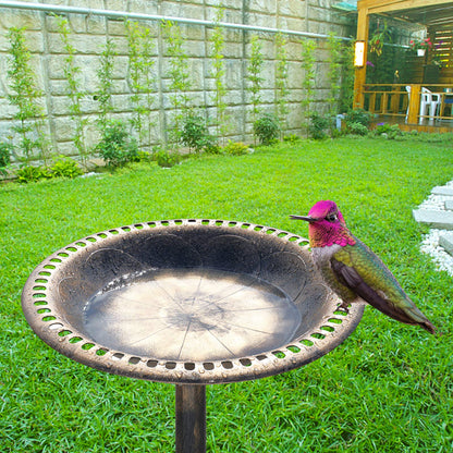 VINGLI Pedestal Bird Bath, Resin Birdbaths Weather Resistant, Bird Baths with Floral Accents &