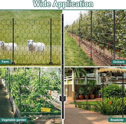 Fence Posts 7 Ft - 16 Pack, Requires Manual Assembly, Heavy Duty Metal Fence Post, No Dig U Post