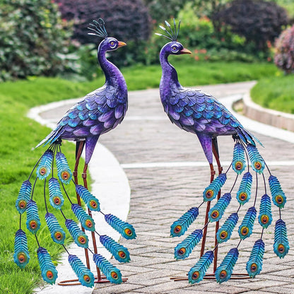Kircust Purple Peacock Garden Statue and Sculpture, Metal Peacocks Yard Art Lawn Decor, Large Birds