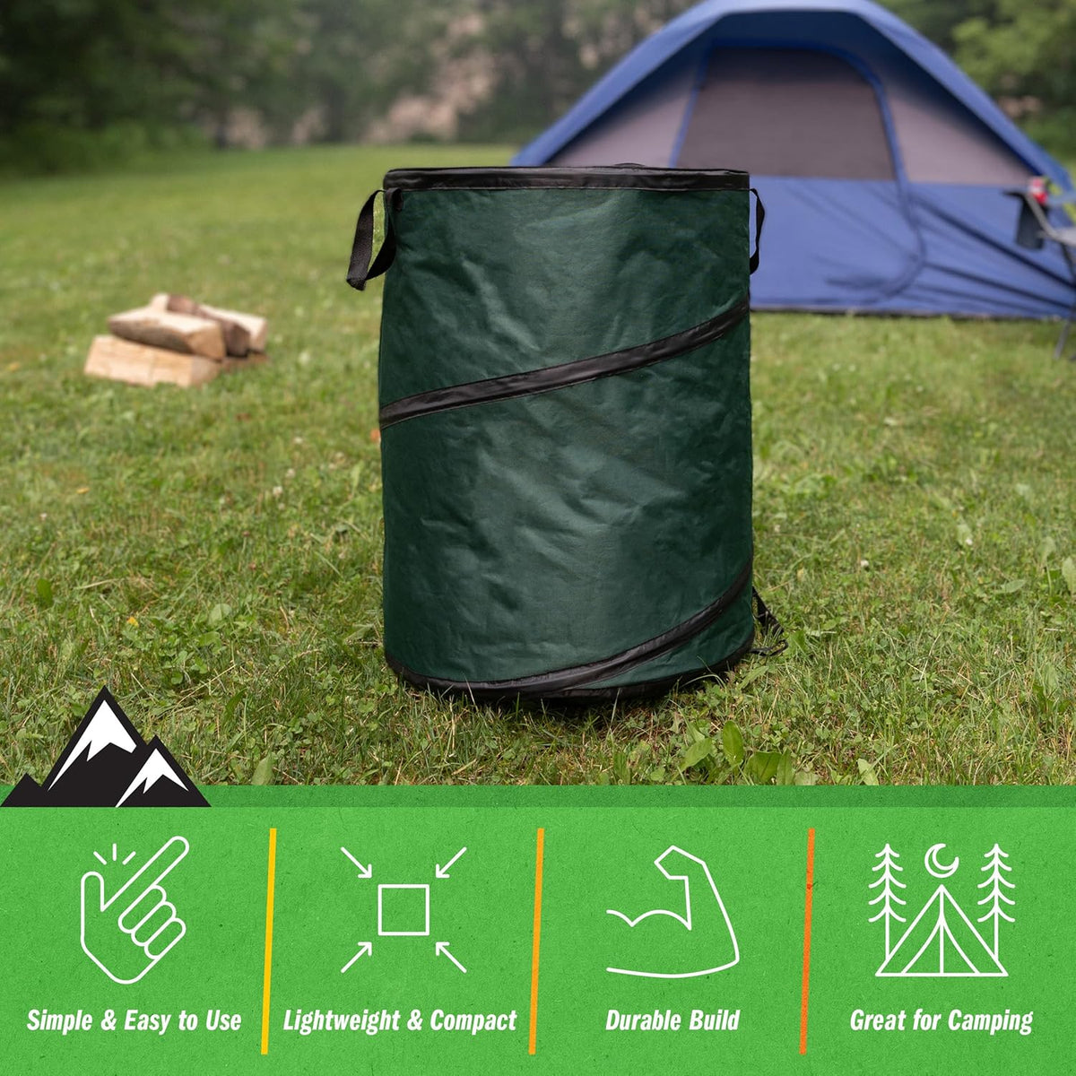 Wakeman Outdoor Trash Can - 46-Gallon Collapsible Garbage Can with 3 Stakes - Pop Up Trash Bin for