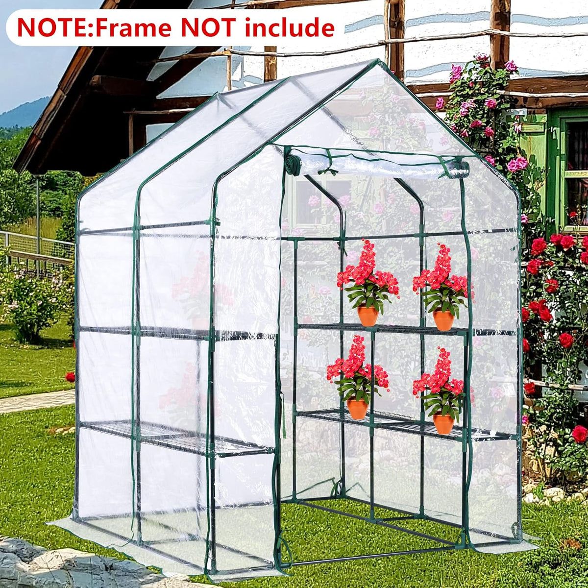 Walk-in Greenhouse Replacement Cover with Roll-Up Zipper Door -56 x 56 x 76 Inch PVC Greenhouse