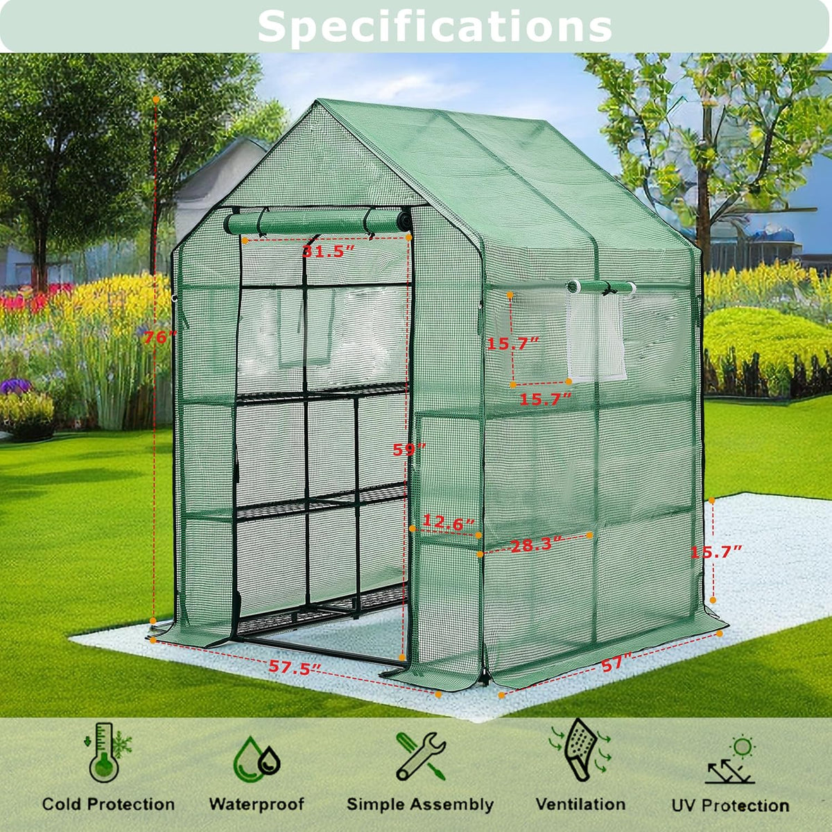 Walk-in Greenhouse for Outdoors, Thickened PE Cover & Heavy Duty Powder-Coated Steel, Mesh Door &