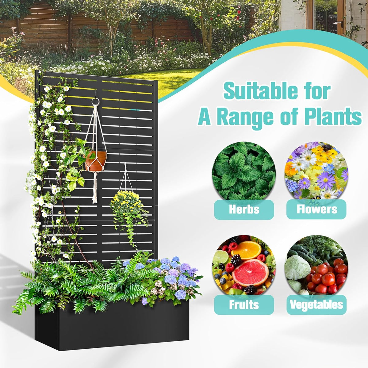 71"x35"x16" Metal Planter Box with Trellis Raised Garden Bed with Trellis, Trellis with Planter Box