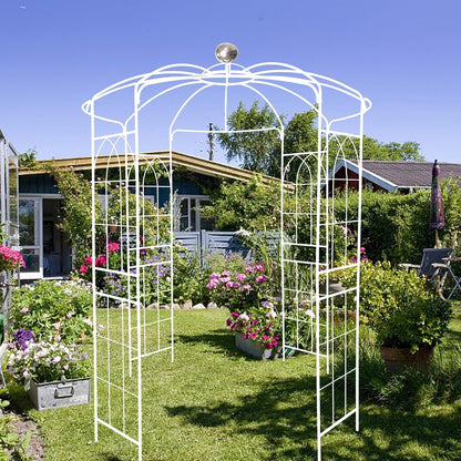 Metal Garden Trellis Arbor Arch Gazebo Birdcage Shape, Off White Pergola Pavilion fpr Climbing