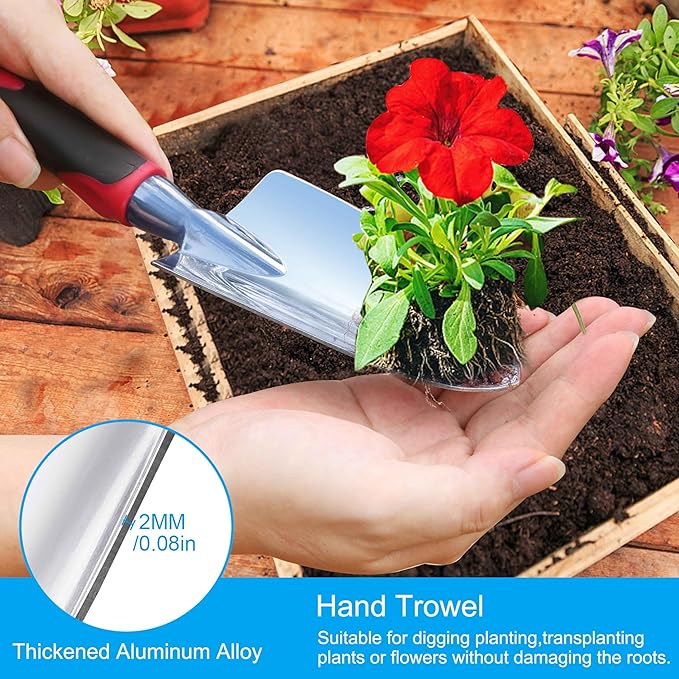 Garden Tool Set, 3 Pieces Aluminum Heavy Gardening Kit Including Hand Shovel, Transplant Shovel and
