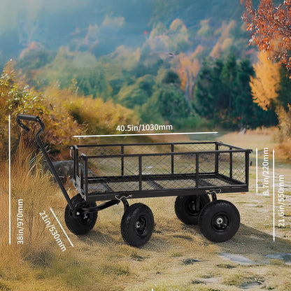 Finnhomy Heavy Duty 1000 Lbs Capacity Mesh Steel Garden Cart, Pullable Garden Wagons Carts on