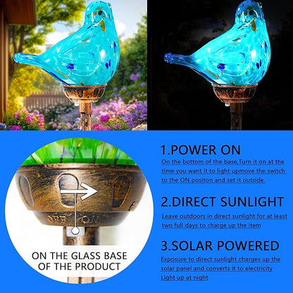 Solar Bird Garden Stake Lights - Hand Blown Glass Decorative Garden Pathway Lights Outdoor