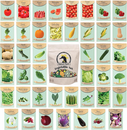 Set of 43 Assorted Vegetable & Herb Seed Packets - Over 10,000 Seeds! - Includes Mylar Storage Bag