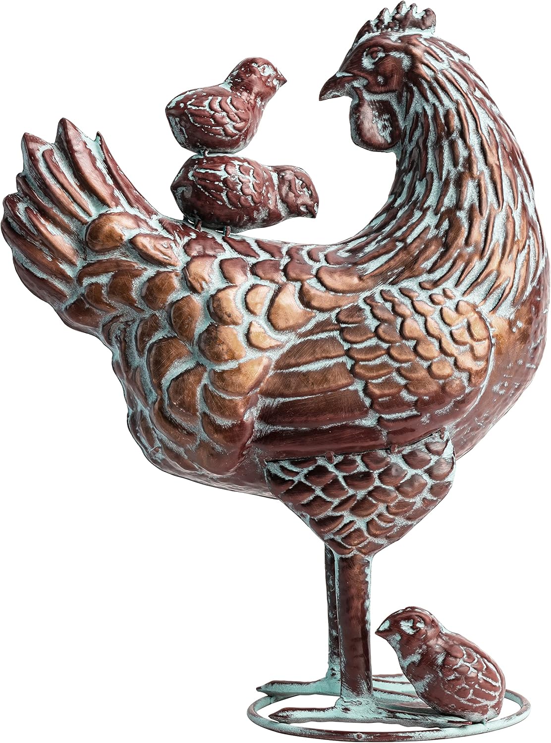 Metal Hen with Chicks Statues Yard Art, 13.5"x18" Metal Hen Chicken Figurine Decor, Vintage Outdoor