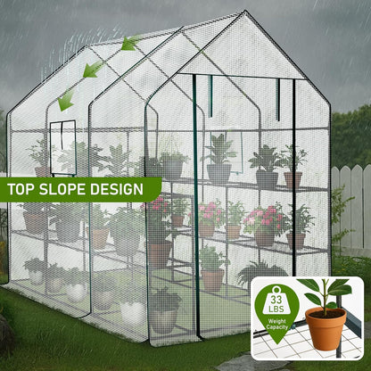 Outvita Walk-in Greenhouse, Outdoor Durable PE Plant Green House for Frost Protection with 3 Tiers