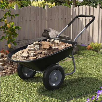 ARNOT Enlarged 2-Wheel Wheelbarrow, Easy Loading and Dumping Garden Cart, Heavy Duty Utility Dump