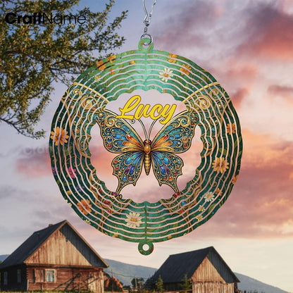 Personalized Butterfly Wind Spinner 3D Stainless Steel, Butterfly Garden Spinner Hanging Outdoor