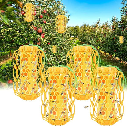 4 Pack Upgraded Wasp Trap Outdoor Hanging, Carpenter Bee and Hornet Catcher, Reusable Yellow Jacket