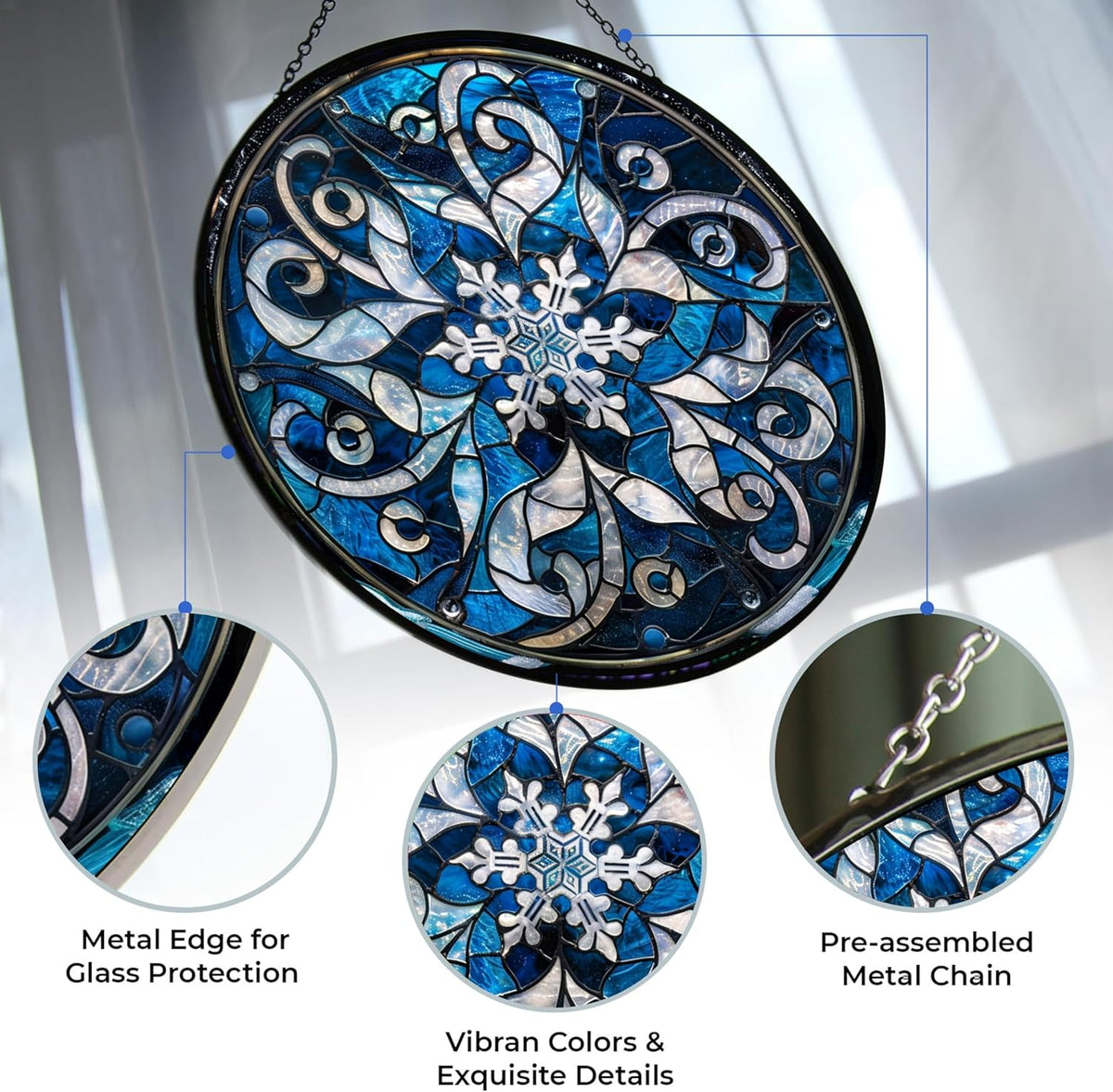 Christmas Snowflake Stained Glass Suncatcher by Clare Donovan Stained Glass Window Hanging Home