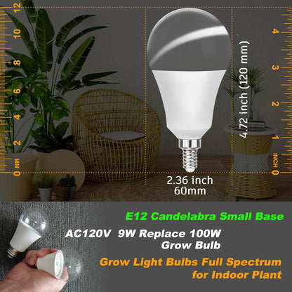 E12 Candelabra Small Base Grow Light Bulbs for Indoor Plants Full Spectrum 9W Grow Lamp 100W