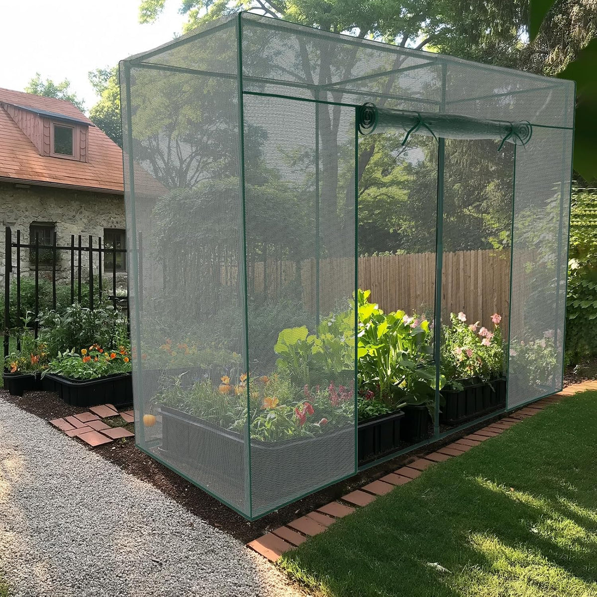 SUNYRISY Garden Plant Netting Crop Cage for Garden Raised Bed, 6.5 x 3.3 x 6 Ft Plant Cover Cage
