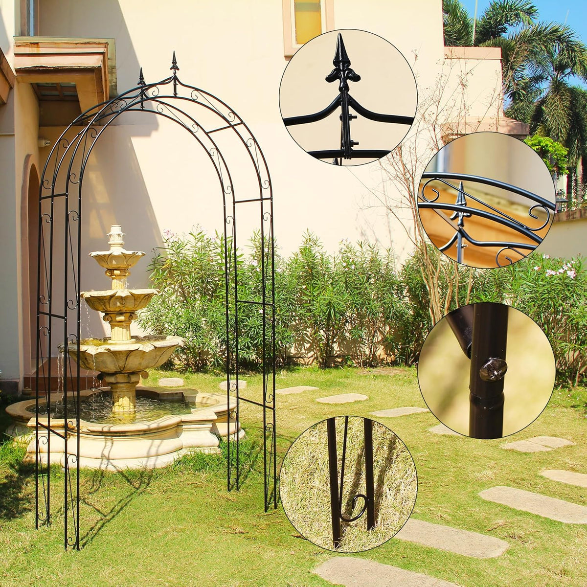 Garden Arbor Arch 98.4" H x 46.5" W, Heavy Duty Iron Archway Decorative Structure Stand Trellis for