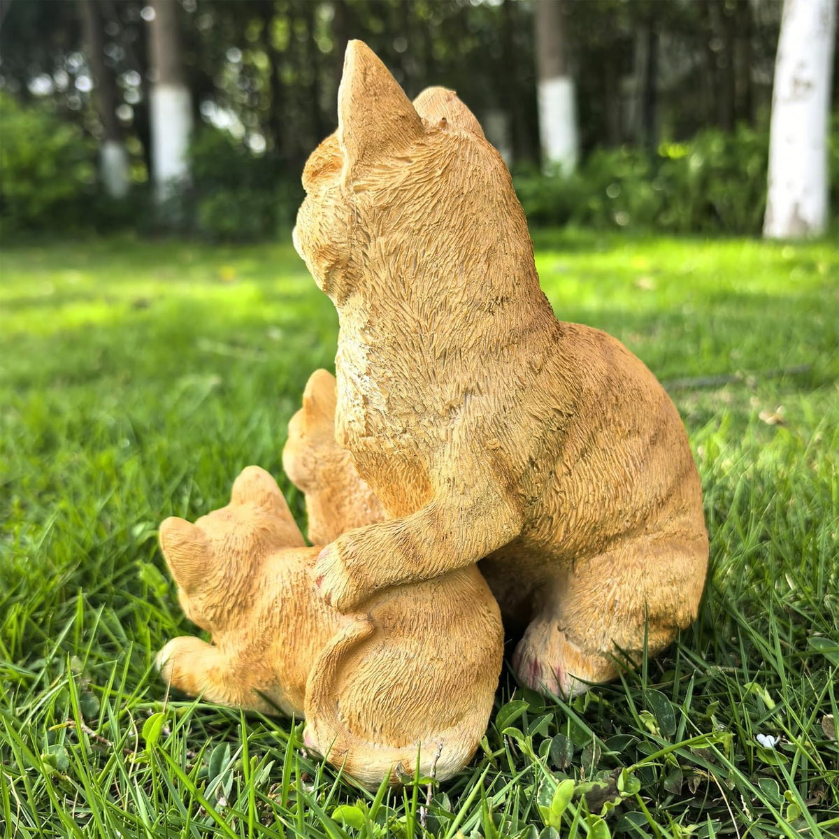Mama Cat and Kitten Garden Statue,Outdoor Lawn Decorative Figurine Yellow Cat Statue for Patio