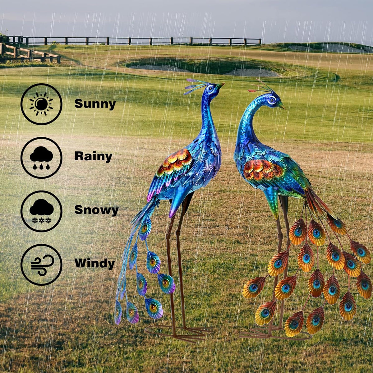 Kircust Peacock Garden Statue and Sculpture, Metal Peacocks Yard Art Lawn Decor, Large Birds Garden