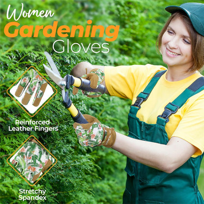 HANDLANDY Gardening Gloves for Women, Breathable Ladies Leather Garden Yard Gloves Best Gift for