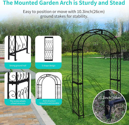 SCENDOR 48.8" W x 83.8" H Garden Arch, Black Sturdy Metal Iron Arbor, Courtyard Cast Trellis for
