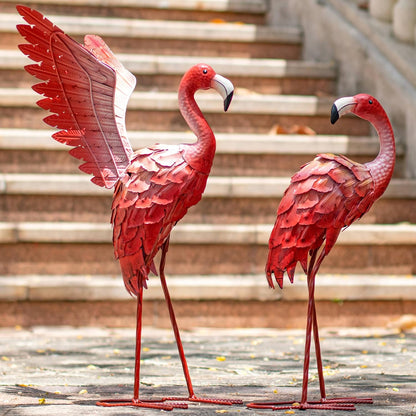 Natelf Pink Flamingo Garden Statues - Metal Flamingo Yard Art Decor, Weather-Resistant Outdoor