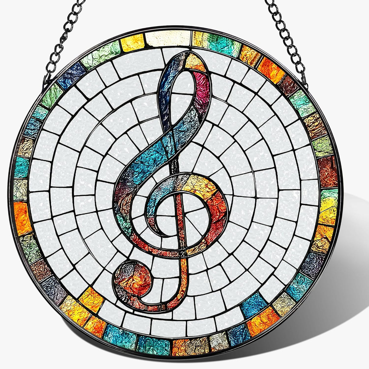Stained Glass Window Hanging, Pauyadu 8 Inch Musical Stained Glass Suncatcher, Window Decor
