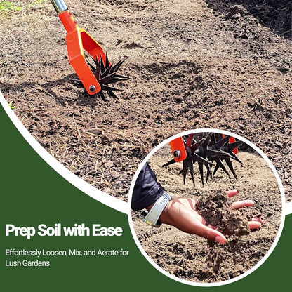 67-Inch Garden Cultivator with Tempered Spring Steel Tines, Adjustable Stainless Steel Handle