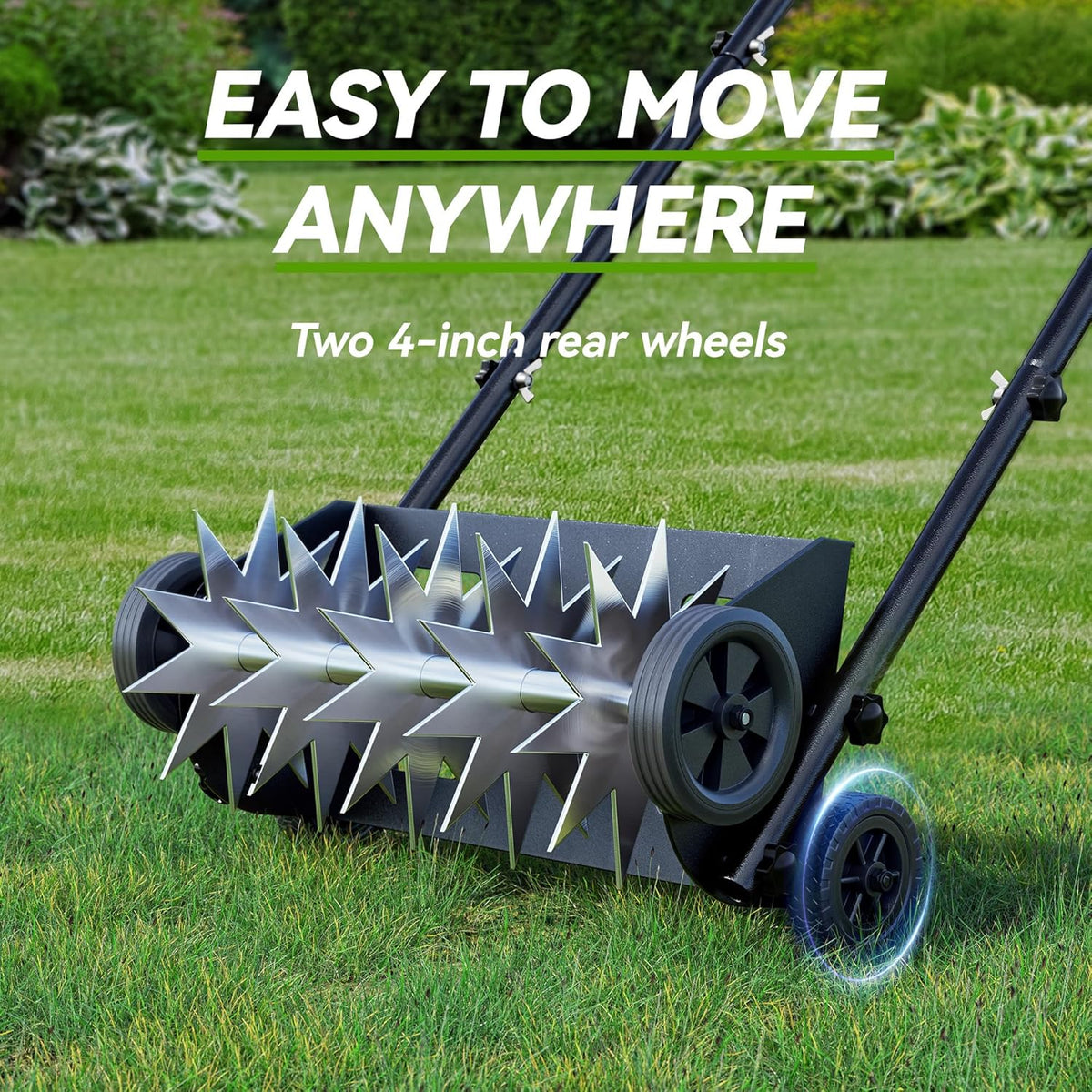 18-Inch Lawn Aerator,Heavy Duty Push Spike Aerator with 4 Wheels,Aerator Lawn Tool with Steel