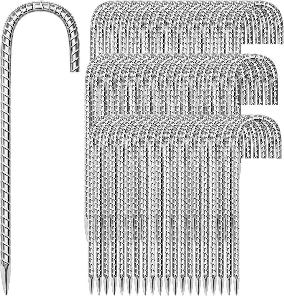 60 Pack Ground Garden Rebar Stakes Rebar 12 Inch Anti-Rust Galvanized Steel J Shape Hook Heavy Duty