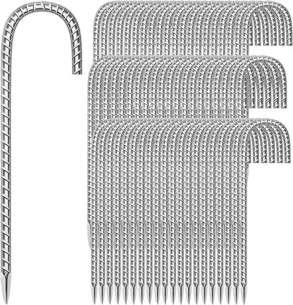 60 Pack Ground Garden Rebar Stakes Rebar 12 Inch Anti-Rust Galvanized Steel J Shape Hook Heavy Duty