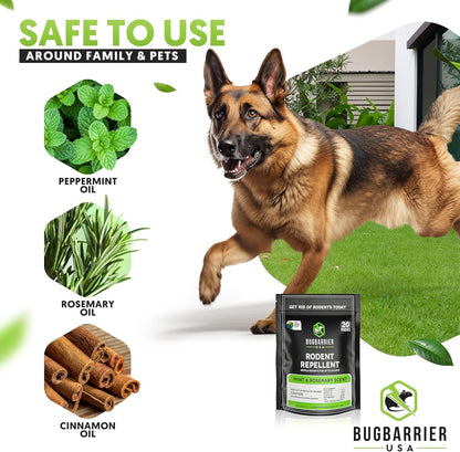 BugBarrier's Extra-Strength Mouse Repellent Deterrent Pouches, USDA 99% Biobased, Peppermint &