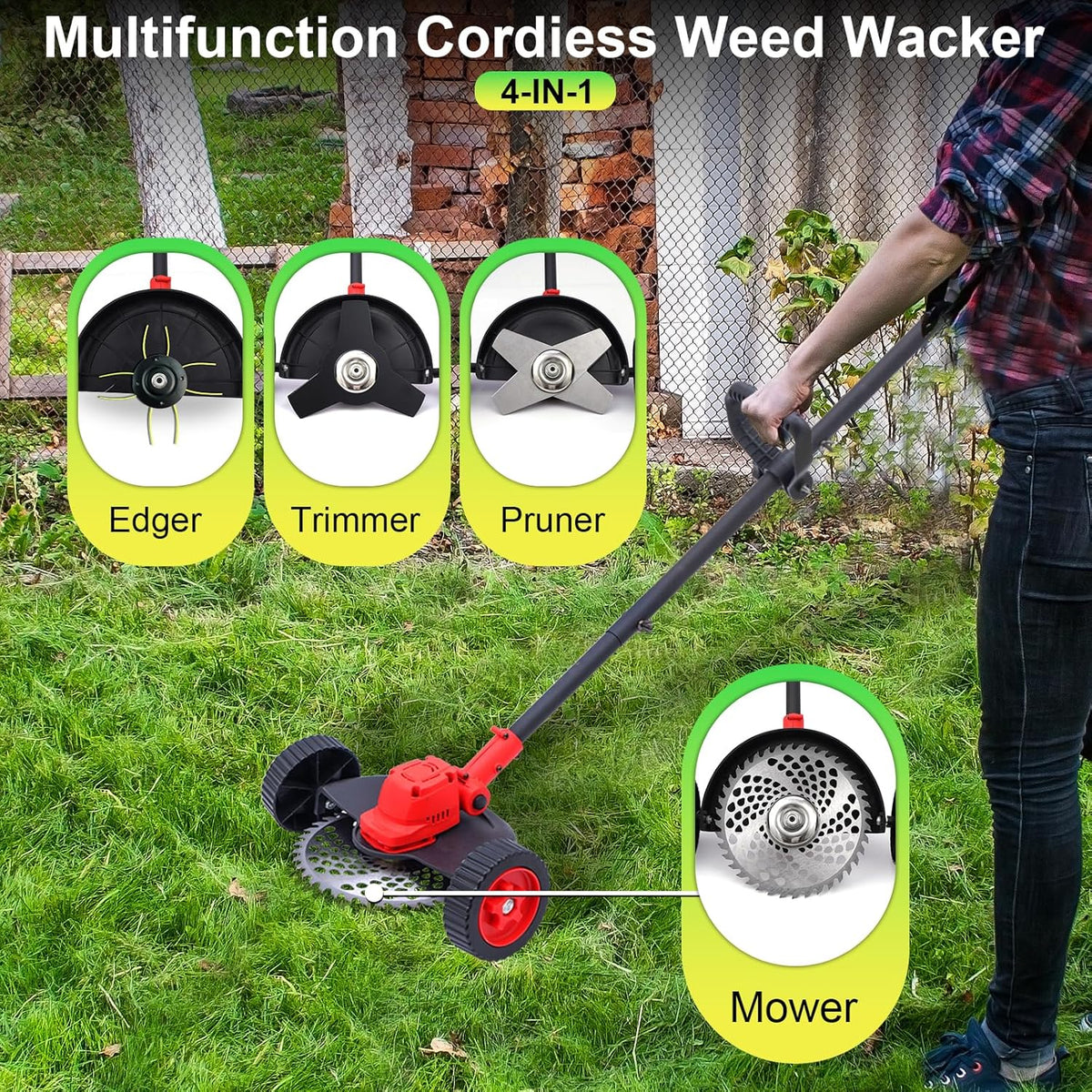 Electric Weed Wacker Cordless Weed Eater Battery Powered, 21V Stringless Grass Trimmer/Edger/Brush