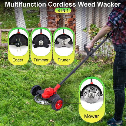 Electric Weed Wacker Cordless Weed Eater Battery Powered, 21V Stringless Grass Trimmer/Edger/Brush