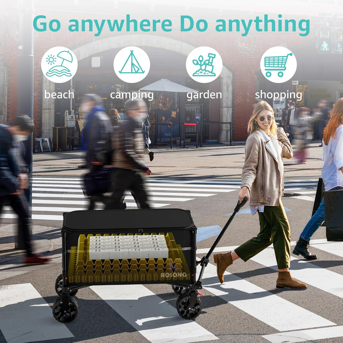Collapsible Wagon Cart with Wheels Foldable - Folding Utility Heavy Duty Wagons Carts for Grocery