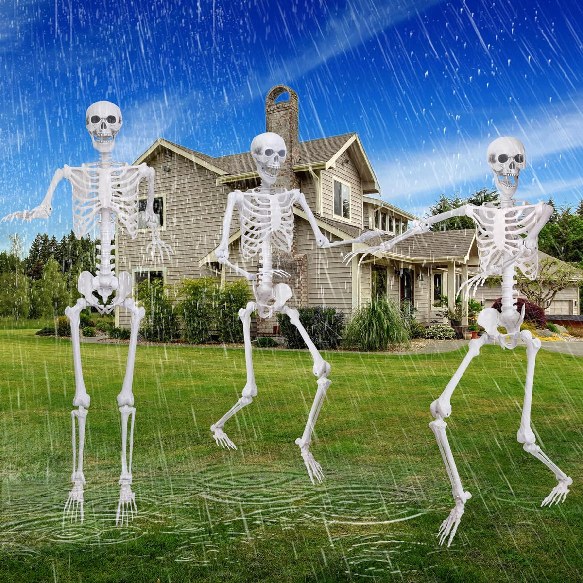 5.4Ft Halloween Life Size Skeleton,2PCS Posable Skeleton Full Body Size Realistic Human Bones with