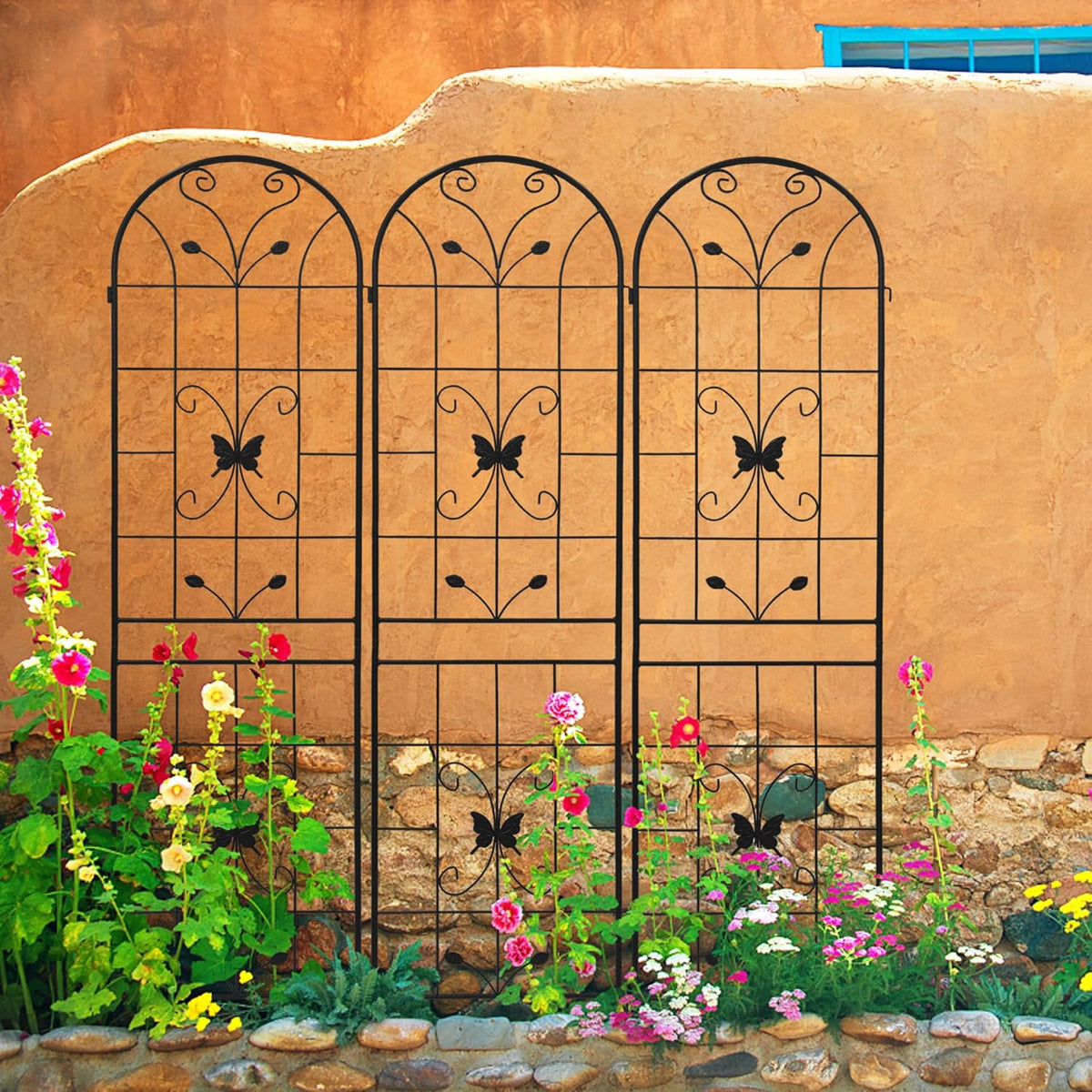 2 Pack Metal Garden Trellis 86.7" Black Fence Rustproof Garden Trellis for Climbing Plants Support