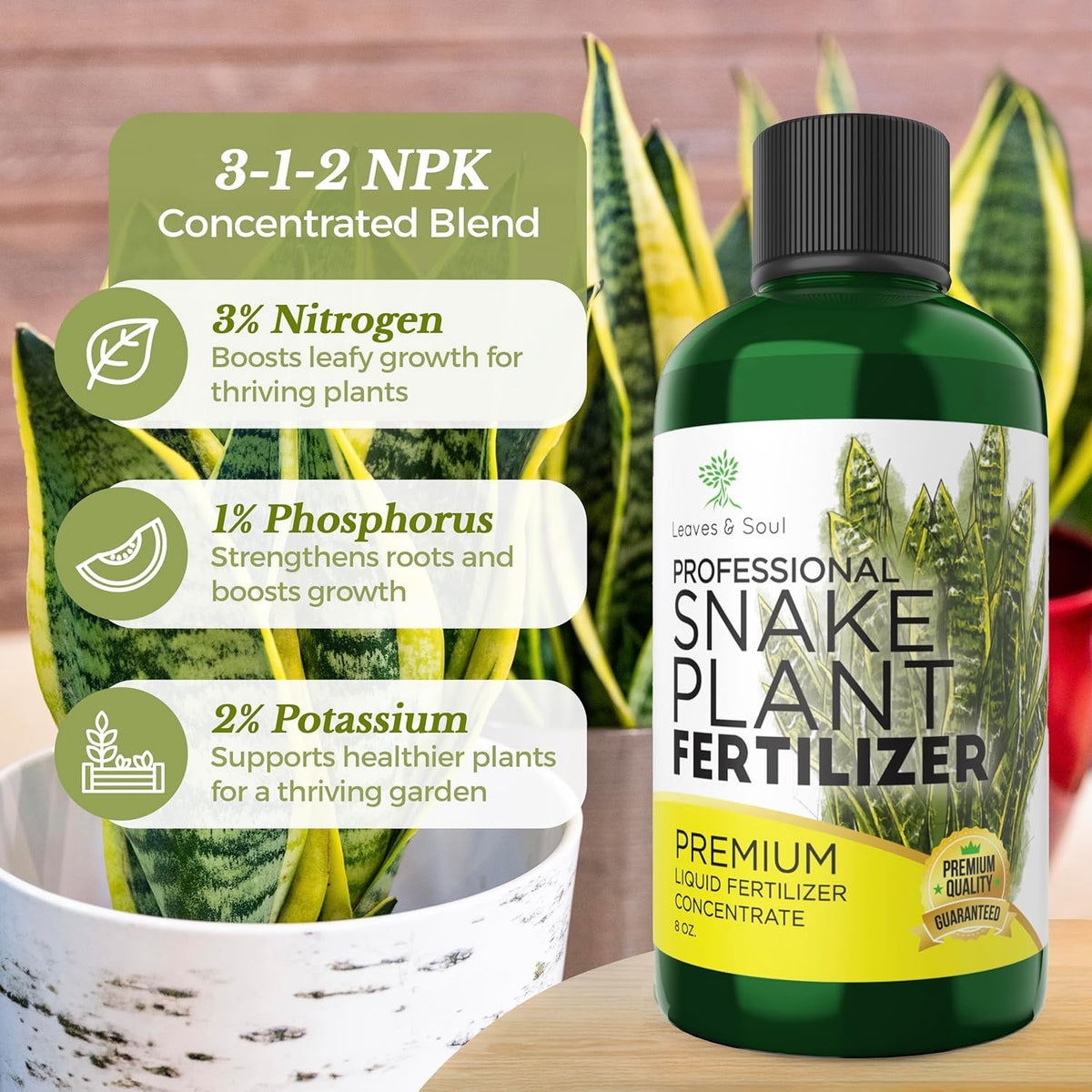Professional Liquid Snake Plant Fertilizer | 3-1-2 Concentrate for Plants and Flowers |