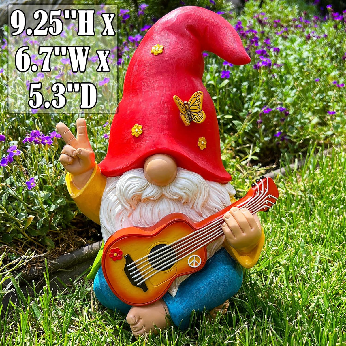 Mood Lab Garden Gnome - Funny Hippie Gnome Figurine - 9.25 Inch Tall Lawn Statue - for Outdoor or