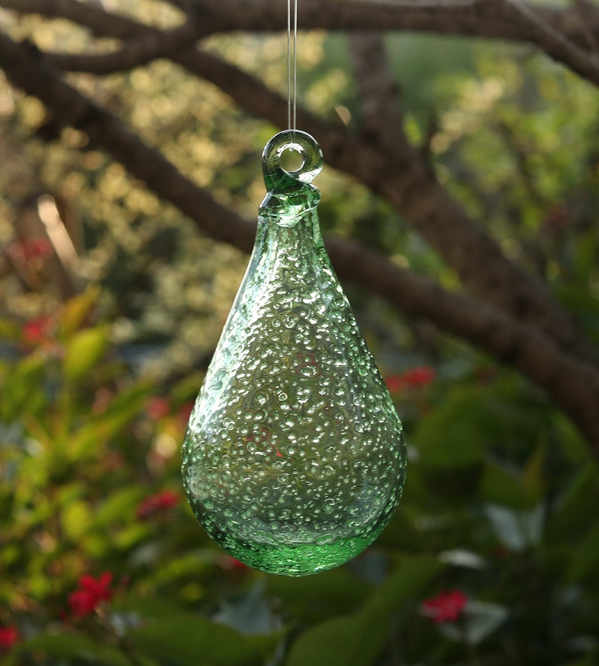 Artisan Crafts and Design 7” Glow in The Dark Hand-Blown Teardrop Glass Ornament Indoor and Outdoor