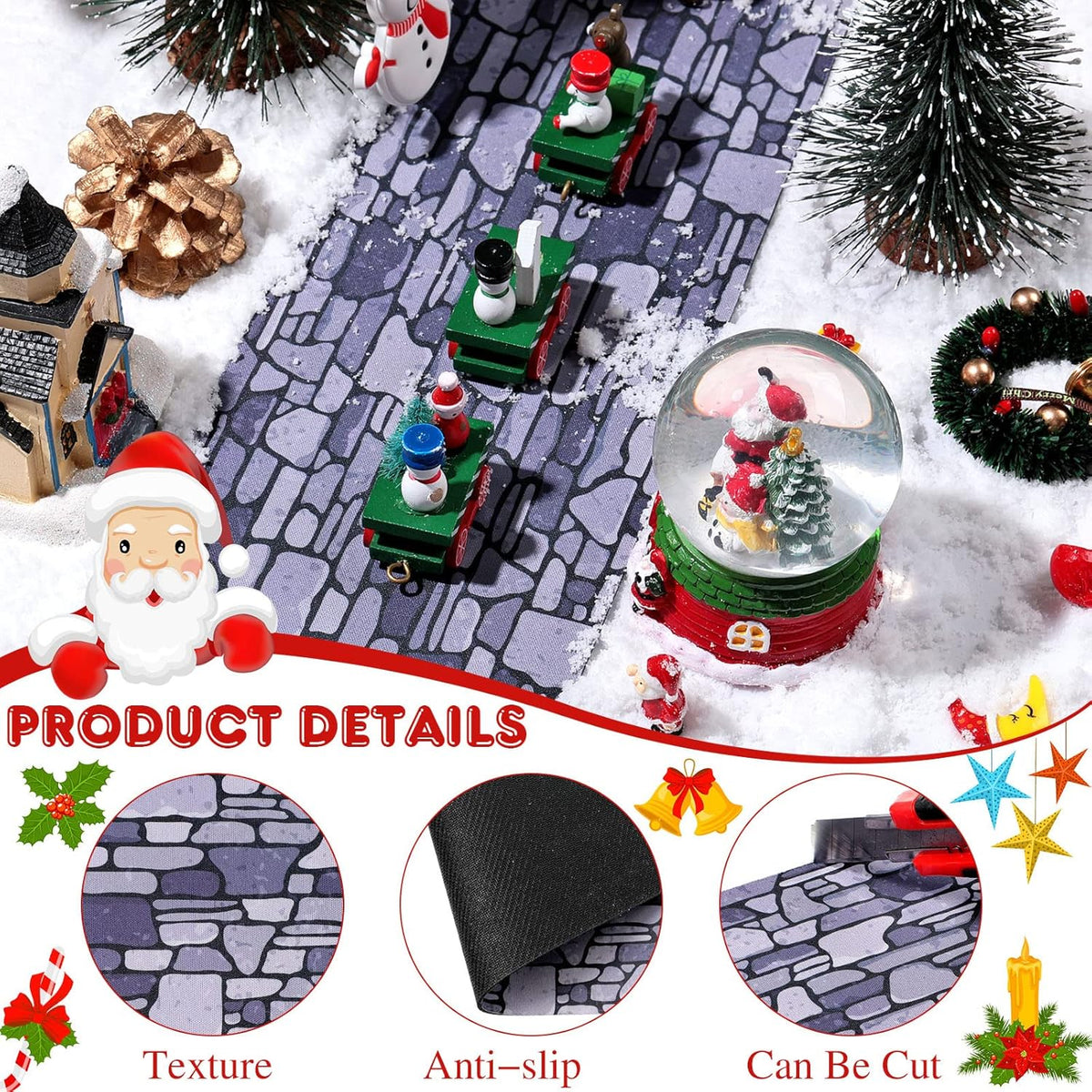 Marspark Christmas Village Accessories 5 x 50 Inch Christmas Miniature Road Village Street Mat Xmas