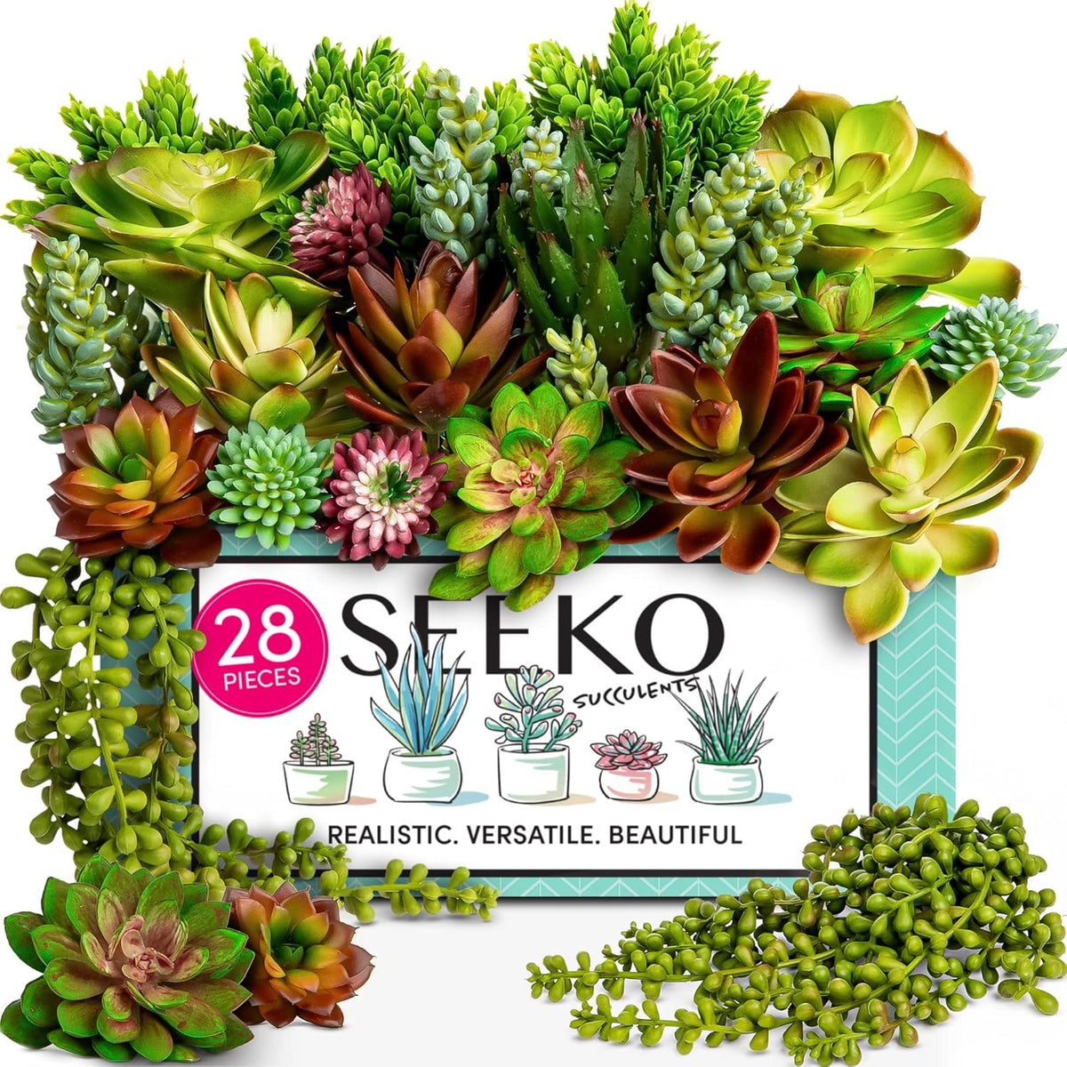 SEEKO Succulents Artificial Plants (28 Pack) - Artificial Succulents Unpotted - Premium Faux Plants