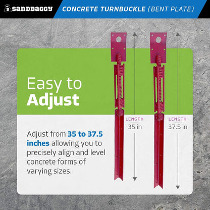 Sandbaggy Concrete Turnbuckle Form Aligner with 5" x 3" Bent Plate (35" - 37.5" Length) - Rust