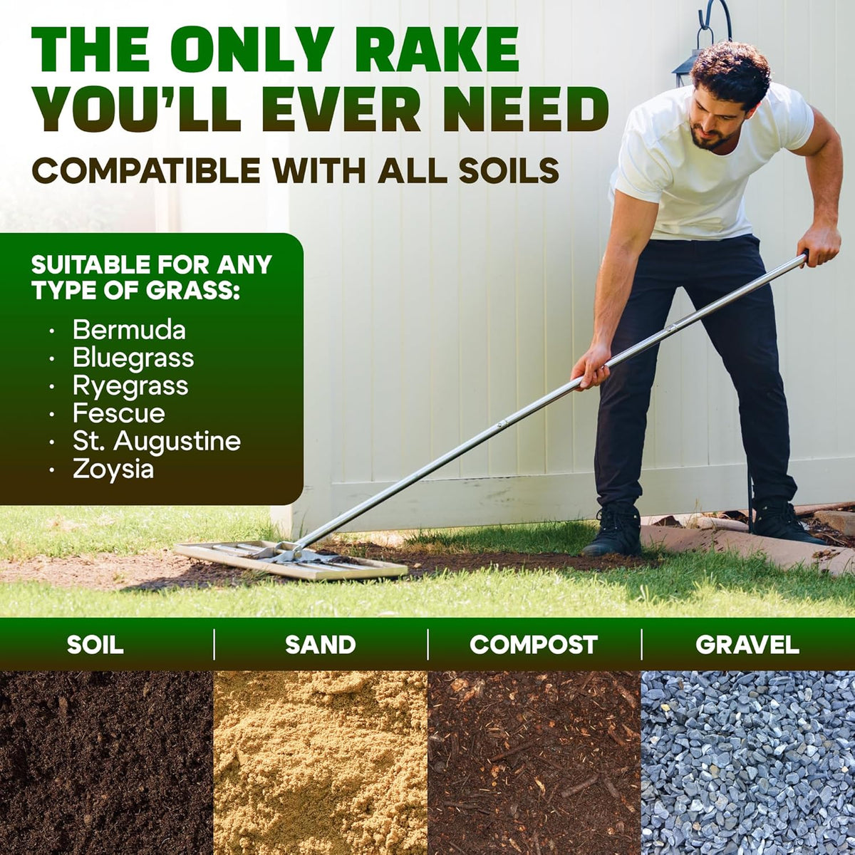 Oris Garden® Lawn Leveling Rake 30 inch - Ground Leveler for yard, sand, soil, grass - Dirt