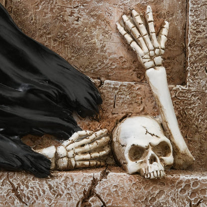 National Tree Company Skeleton Grim Reaper Standing with a Gravestone Decoration, Halloween